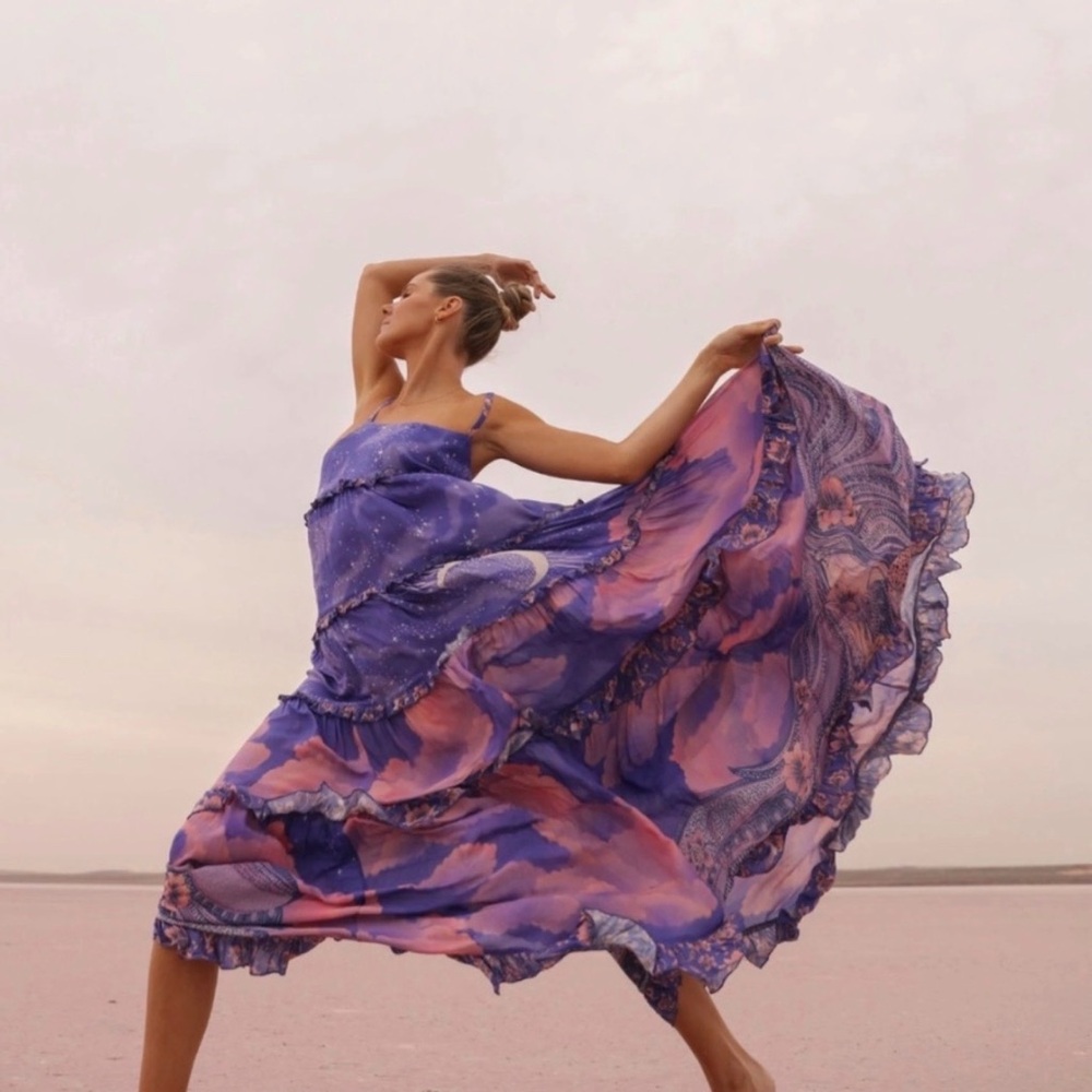 SPELL 🦄 Luna Gown Purple Tiered Maxi Dress